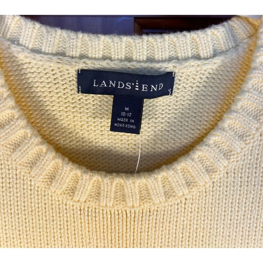 Lands End Womens Medium 10/12 Yellow Knit Sweater Floral & Hummingbird Granny - Picture 2 of 9
